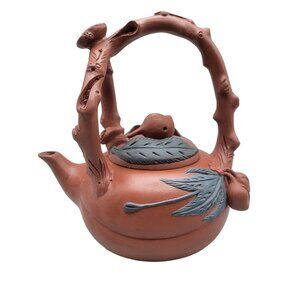 Chinese Clay Teapot Branches Leaves Prunus Fruit Decorative Only